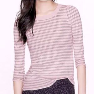J Crew Puff Sleeve Shoulder Stripe Wool Sweater XS Pink White 85177
